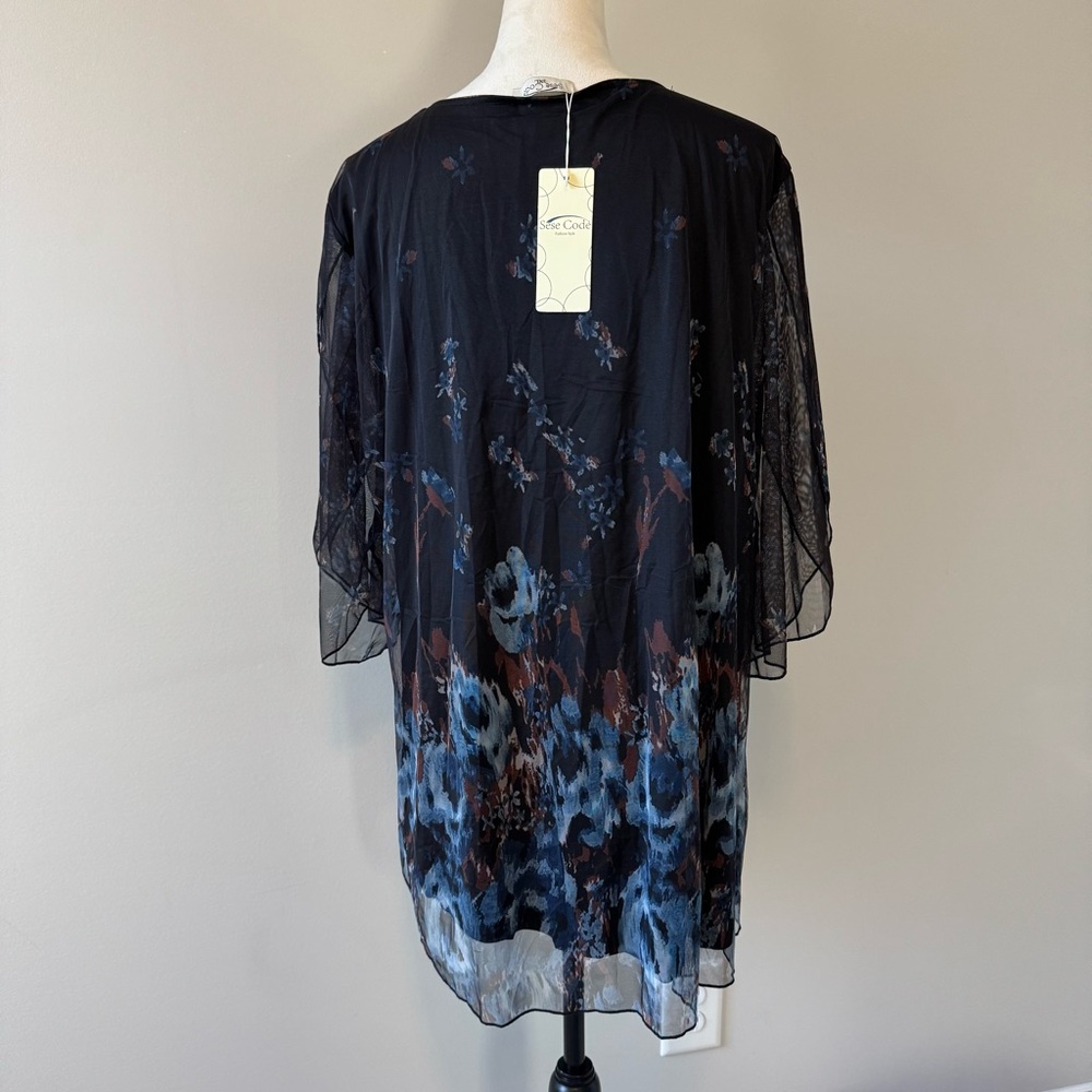 Dark Cottagecore Sheer Floral Flutter Sleeve Tunic Whimsical Flowy Top 3XL - Picture 5 of 11